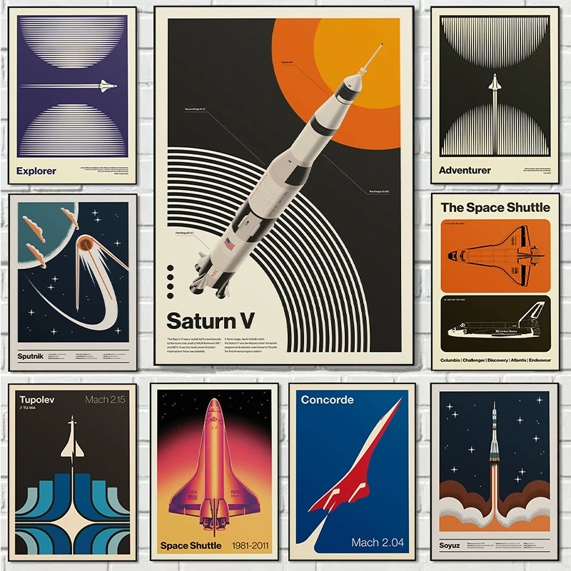 Star Map Poster - Ретро абстрактный космический челнок Супутник, минималистичные